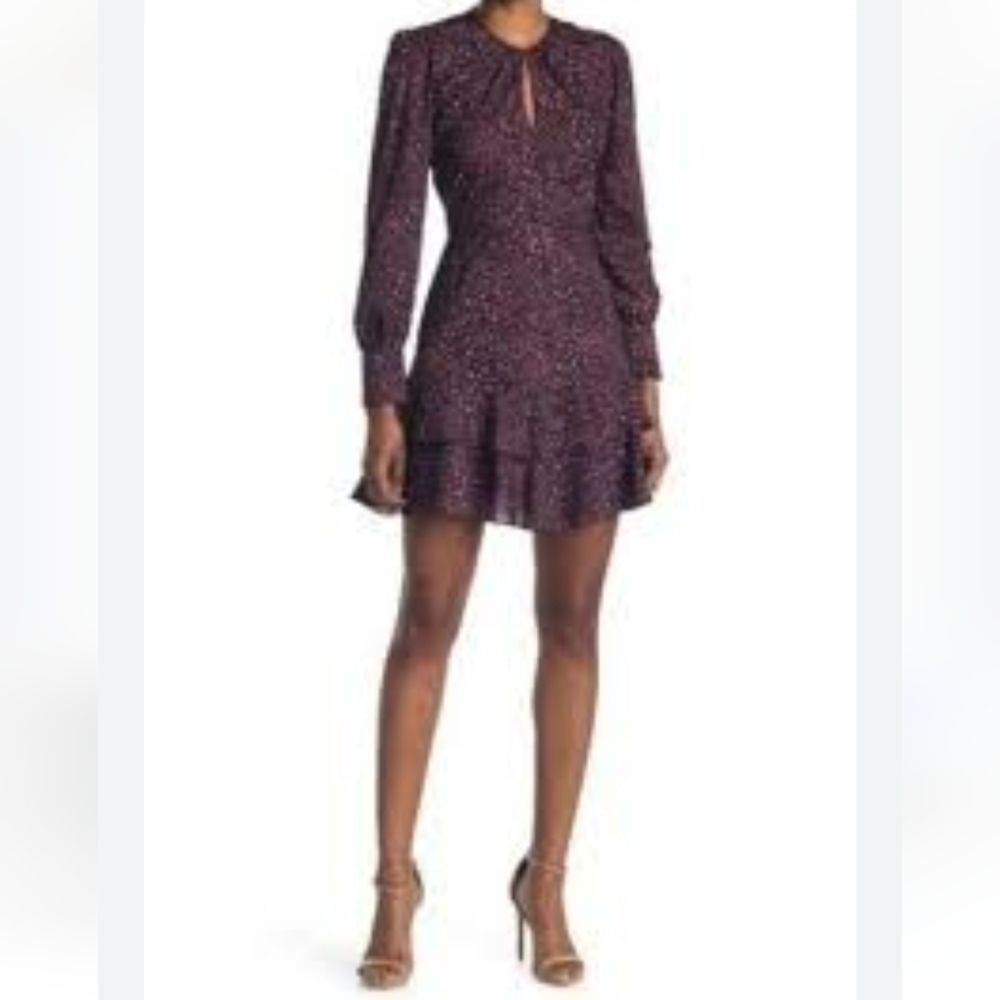 Parker Ruffle Tier Skirt Long Sleeve Lined Red Burgundy Mini Dress XS
